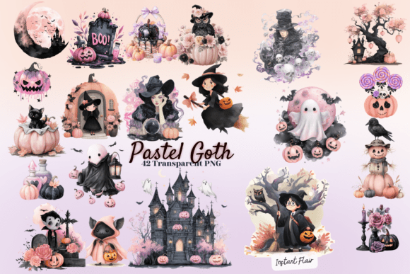 Pastel Goth Halloween Clipart