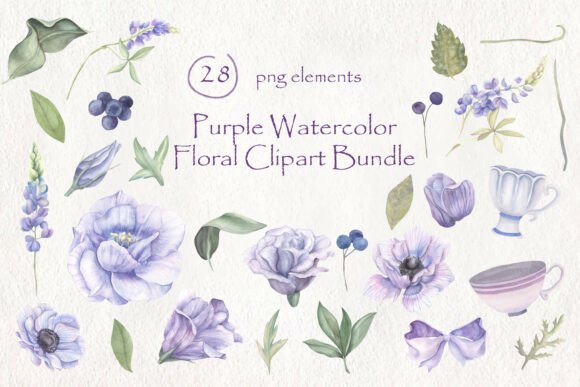 Purple Floral Clipart Watercolor